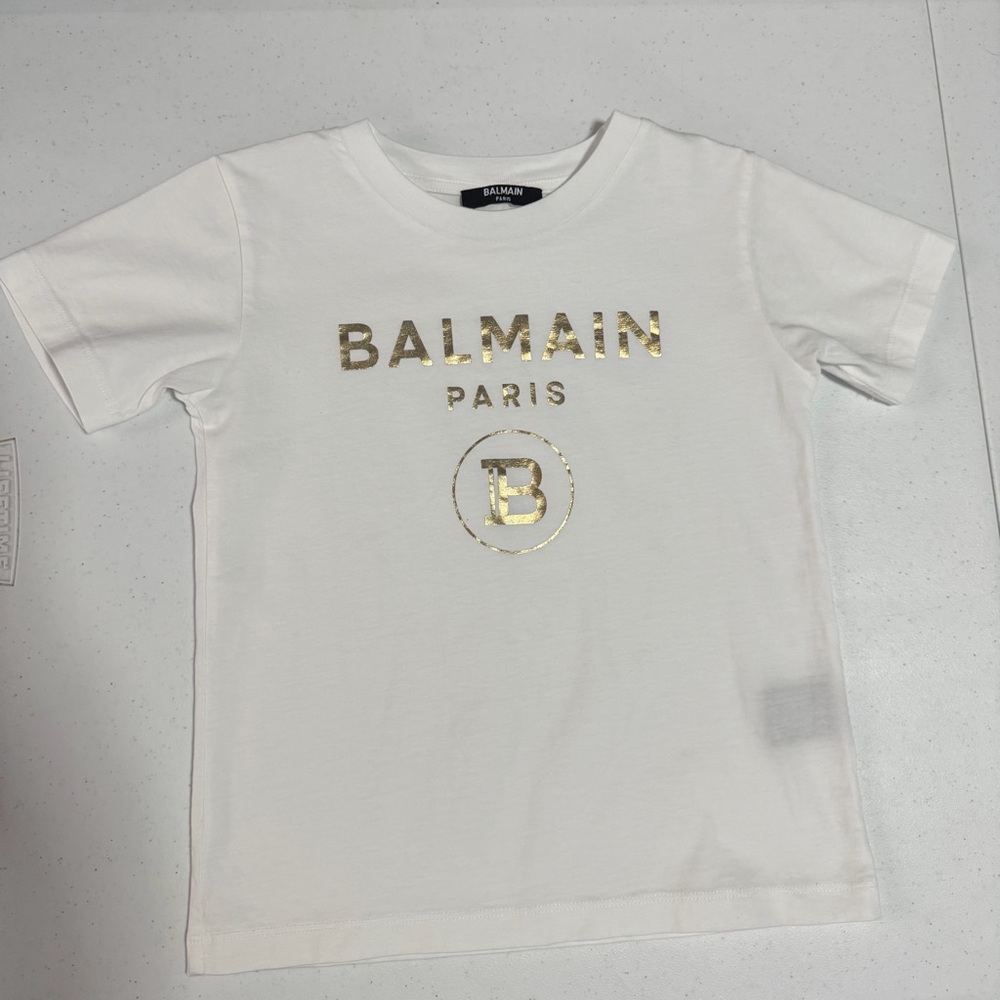 Balmain Kids White and Gold Tee
